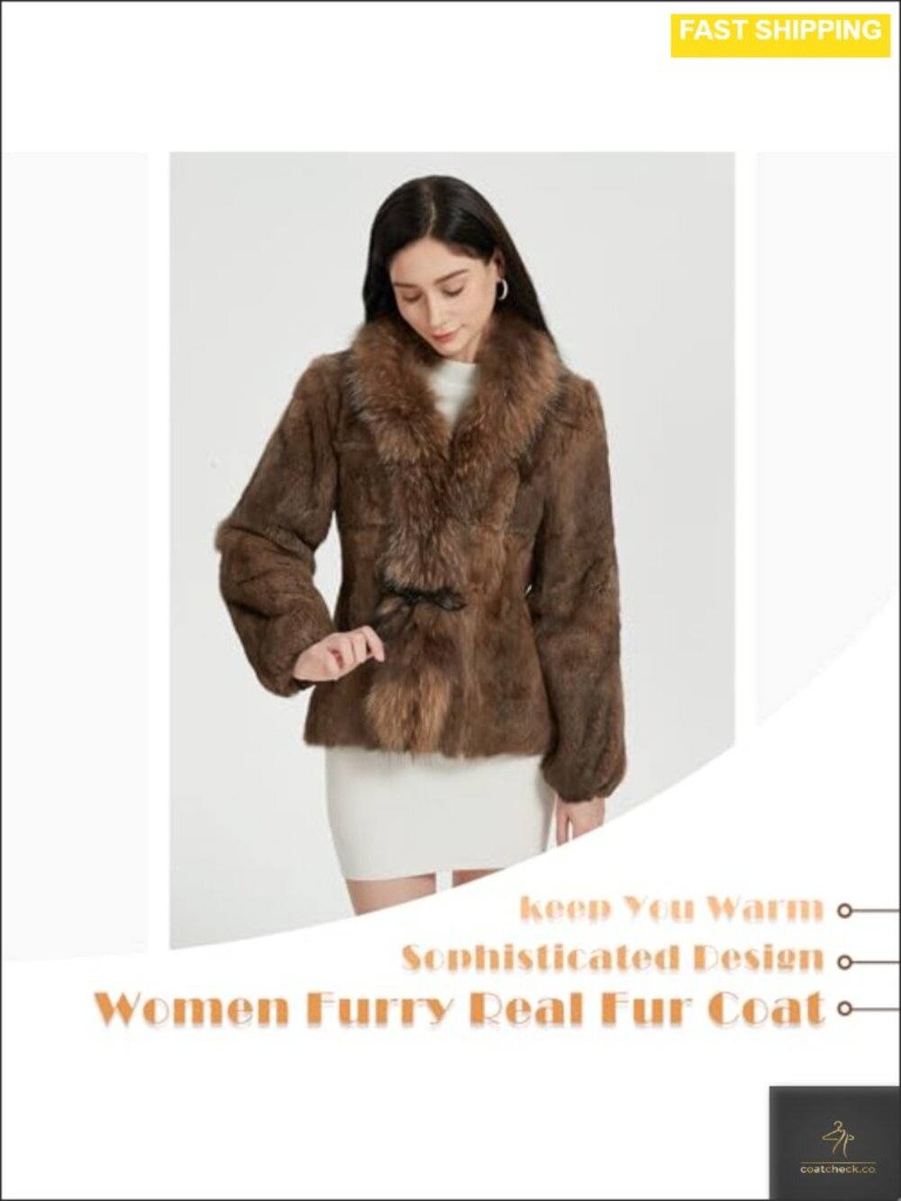Genuine Rabbit Fur Coat Fuzzy Warm Winter Outerwear - Picture 3 of 6